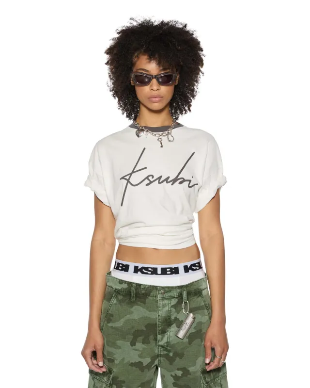 SCRIPT OH G SS TEE VINTAGE WHITE sold by Ksubi