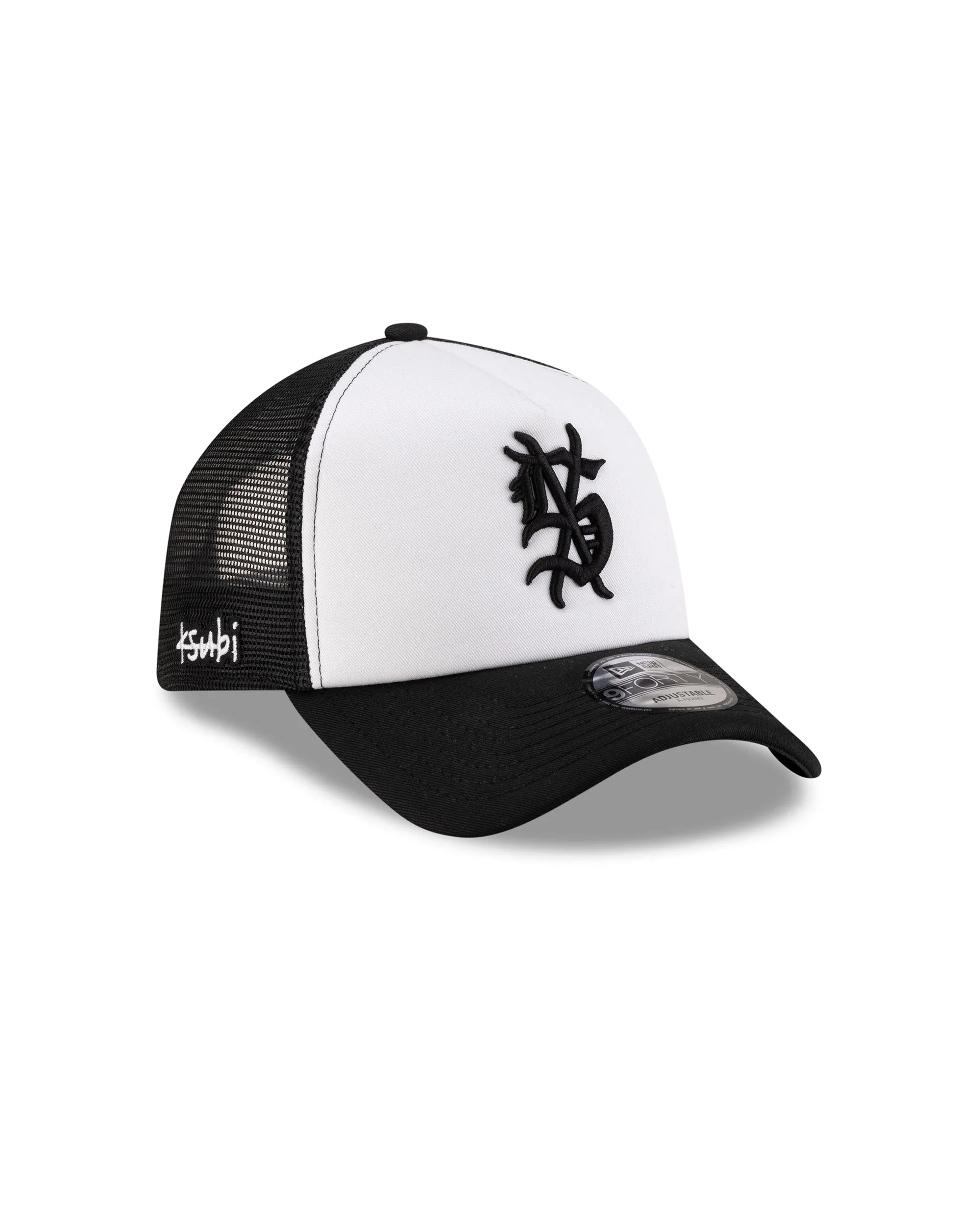KSUBI X NEW ERA 9FORTY A-FRAME TRUCKER CAP BLACK/WHITE sold by Ksubi