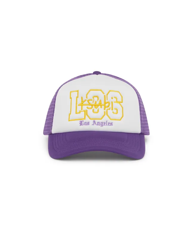 LA AND THE STREETS TRUCKER CAP PURPLE sold by Ksubi