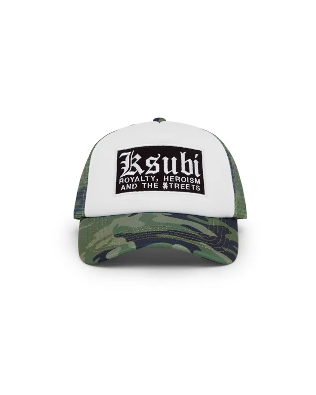 KROME PUFF TRUCKER CAP CAMO sold by Ksubi
