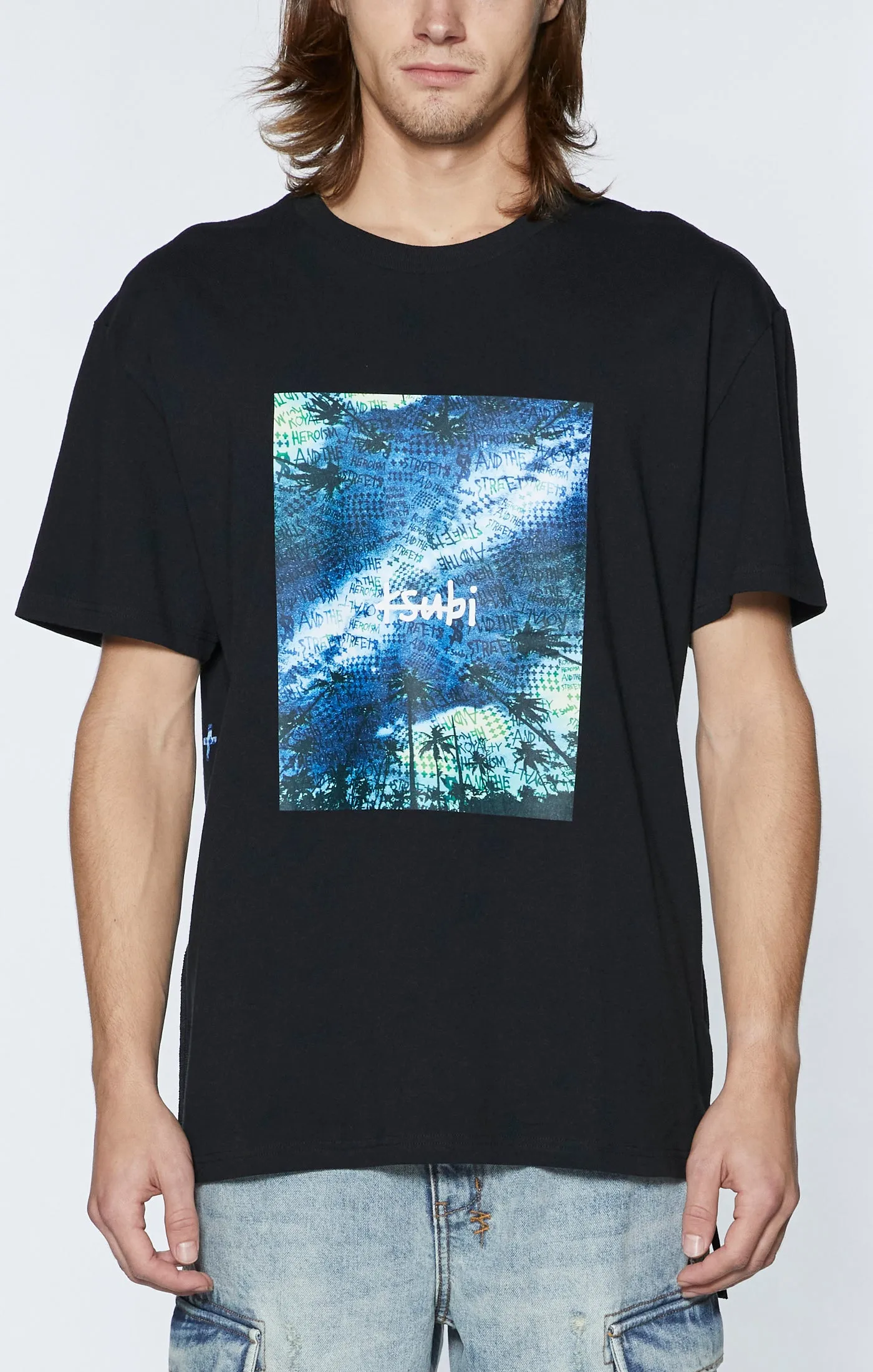 SPACE PALM BIGGIE SS TEE JET BLACK sold by Ksubi