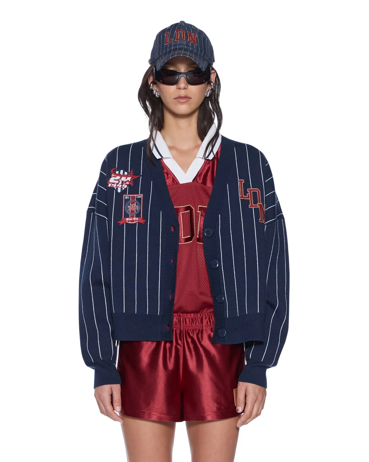 DEAN CARDIGAN NAVY PINSTRIPE sold by Ksubi