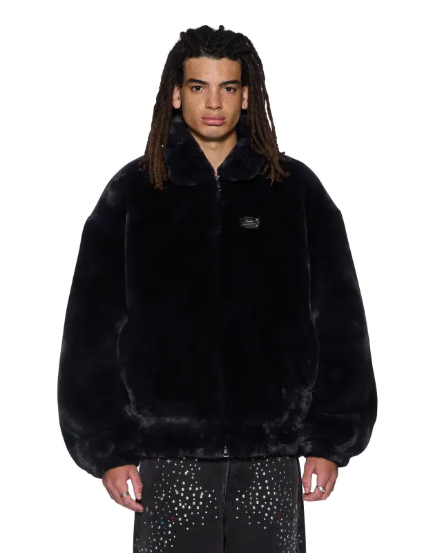 HUSSLE FAUX FUR JACKET BLACK sold by Ksubi