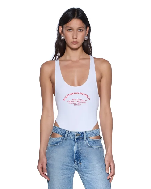 VARSITY LARA BODYSUIT WHITE sold by Ksubi