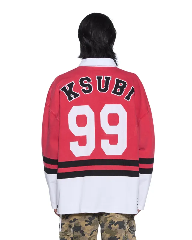 DUKE RUGBY LS JERSEY RED sold by Ksubi