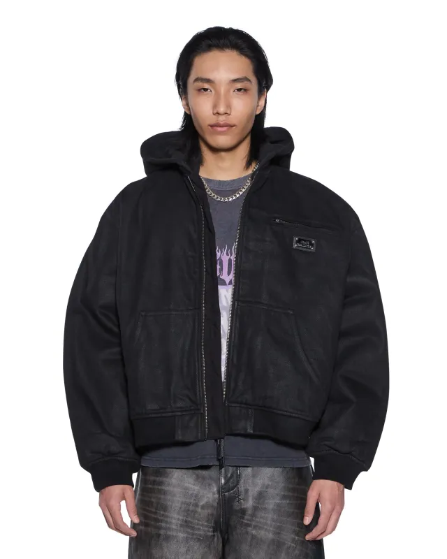 SIN CITY PLATED WAXED JACKET BLACK made by Ksubi