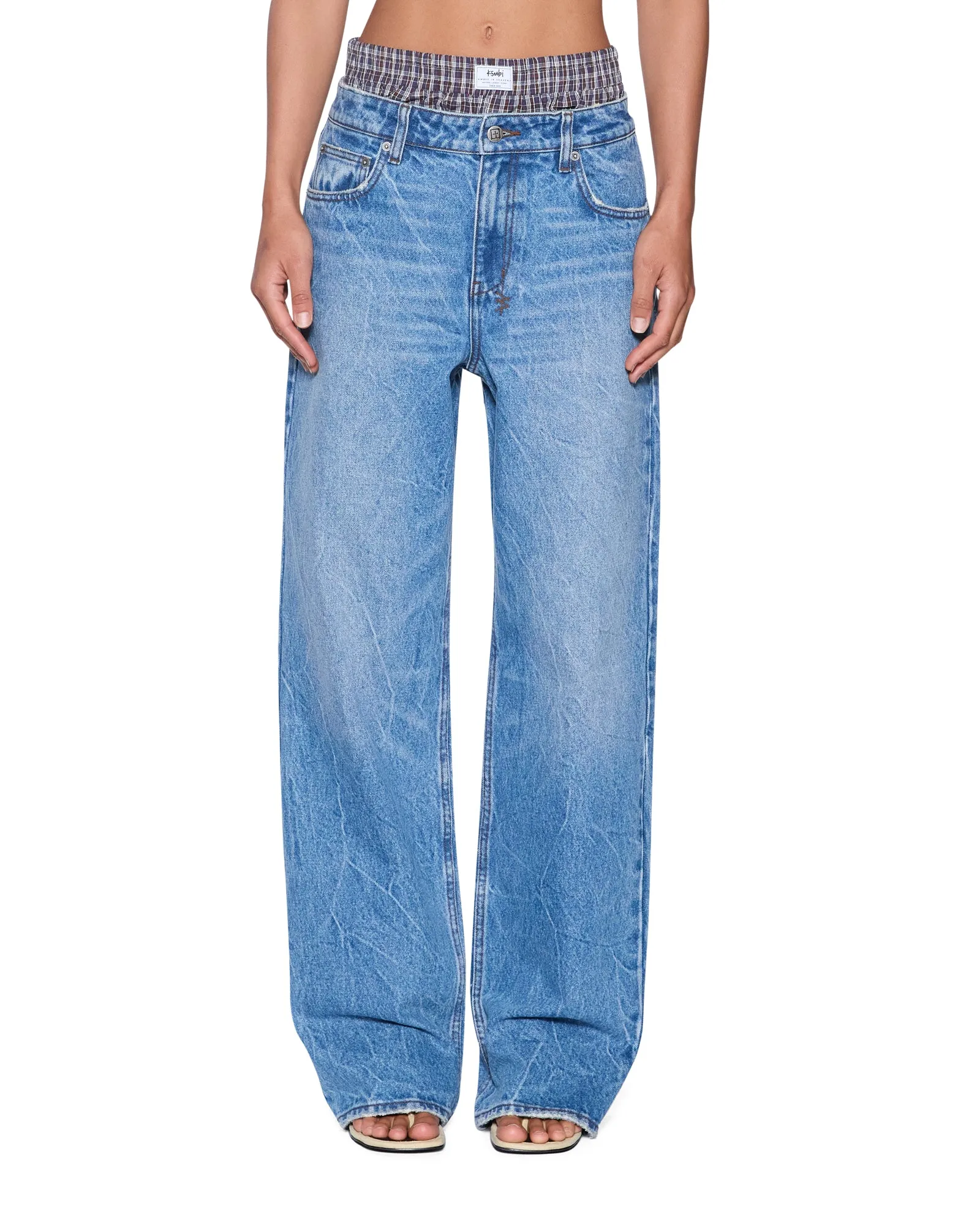 LOW RIDER JEAN LIBERTY BLUE PLAID sold by Ksubi