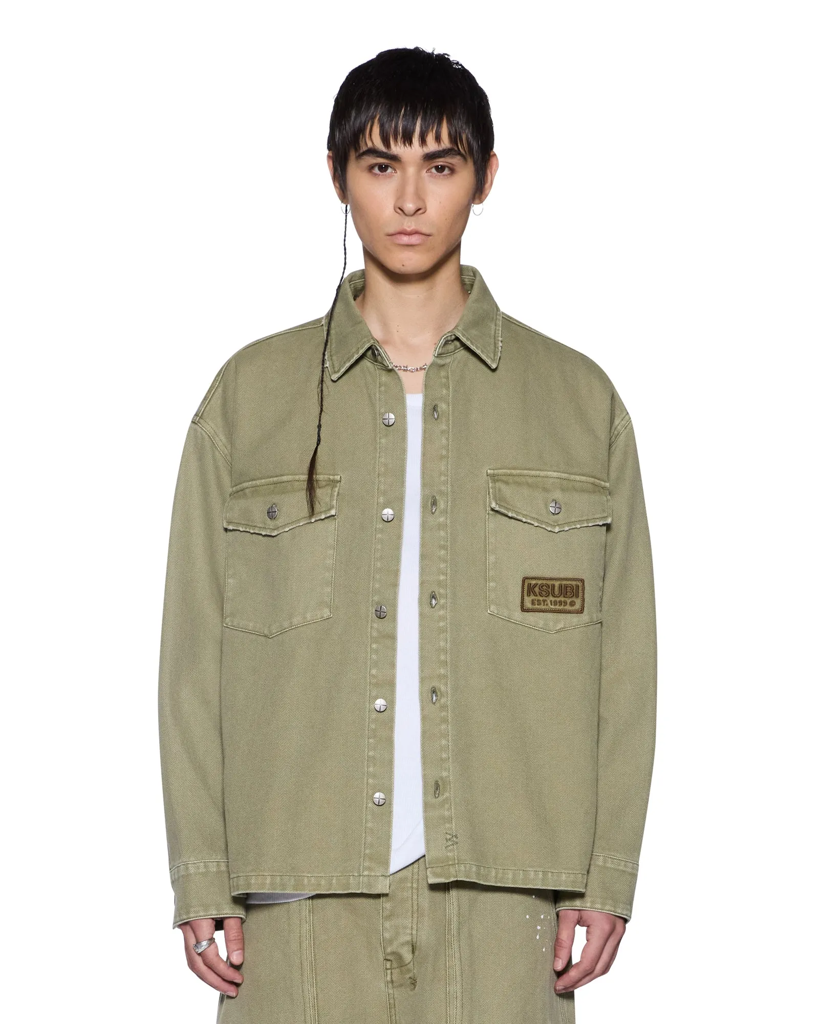 LANLEY LS SHIRT MILITANT sold by Ksubi