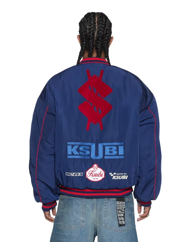 ZOOM MA-1 BOMBER JACKET SATIN BLUE made by Ksubi