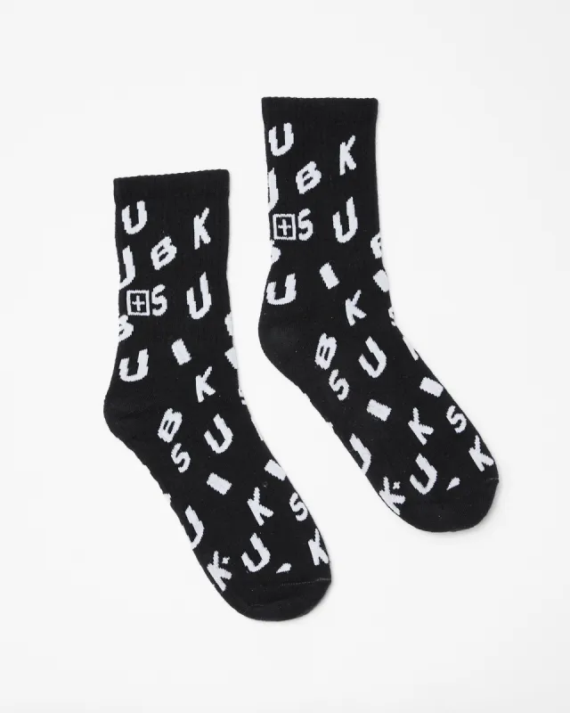 LETTERS KSOCKS BLACK/WHITE sold by Ksubi