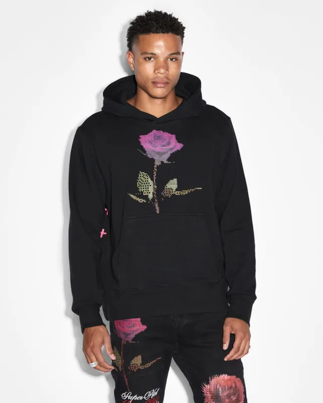 PIXEL FLOWER KASH HOODIE JET BLACK sold by Ksubi