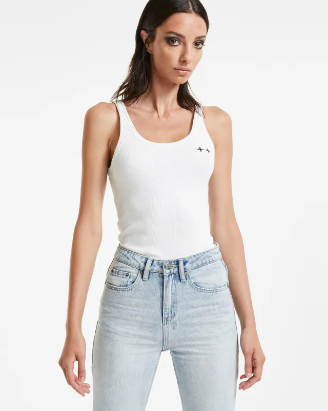 PLUS PLUS RIB TANK WHITE sold by Ksubi