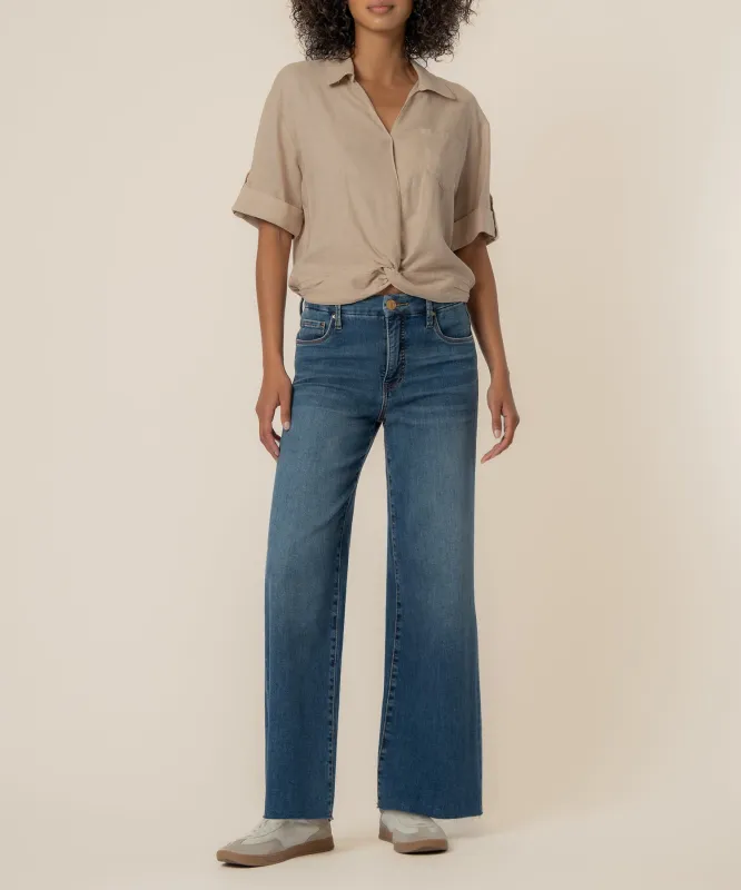 Rebel Linen Knot Front Shirt in Stone made by Kut from the Kloth