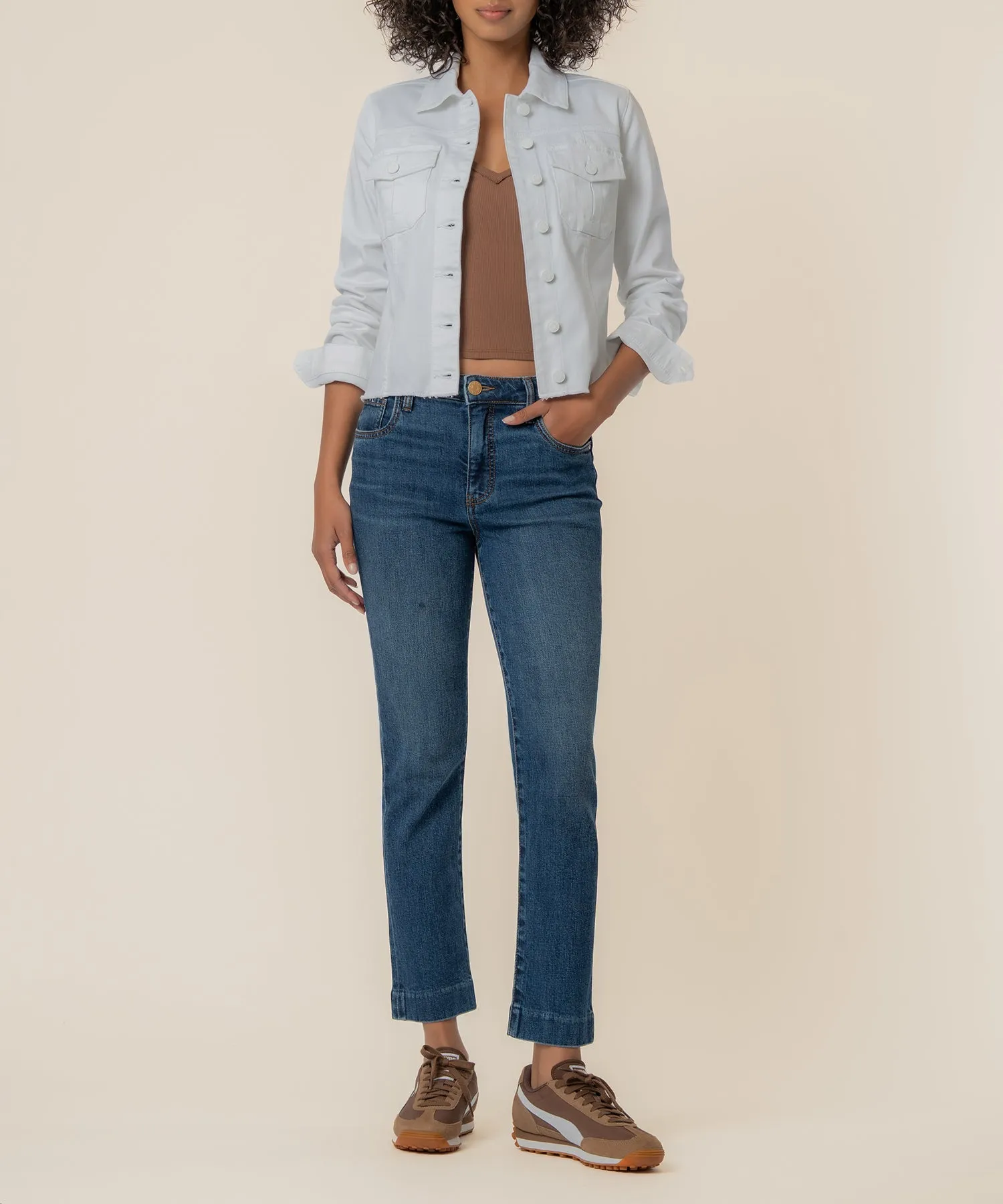 Kara Denim Jacket in Optic White sold by Kut from the Kloth