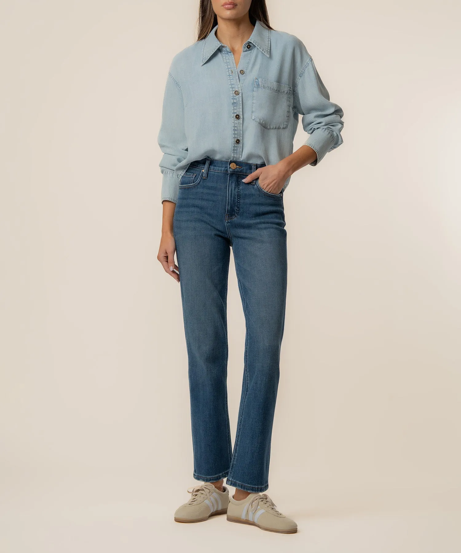 Alyssa Denim Shirt in Zappy Wash sold by Kut from the Kloth