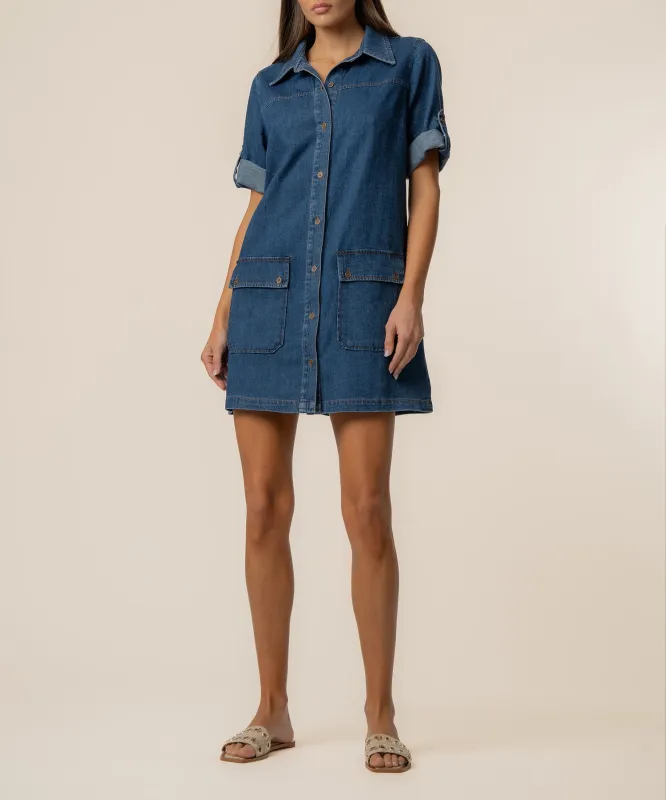 Eliza Denim Dress in Capturing Wash made by Kut from the Kloth
