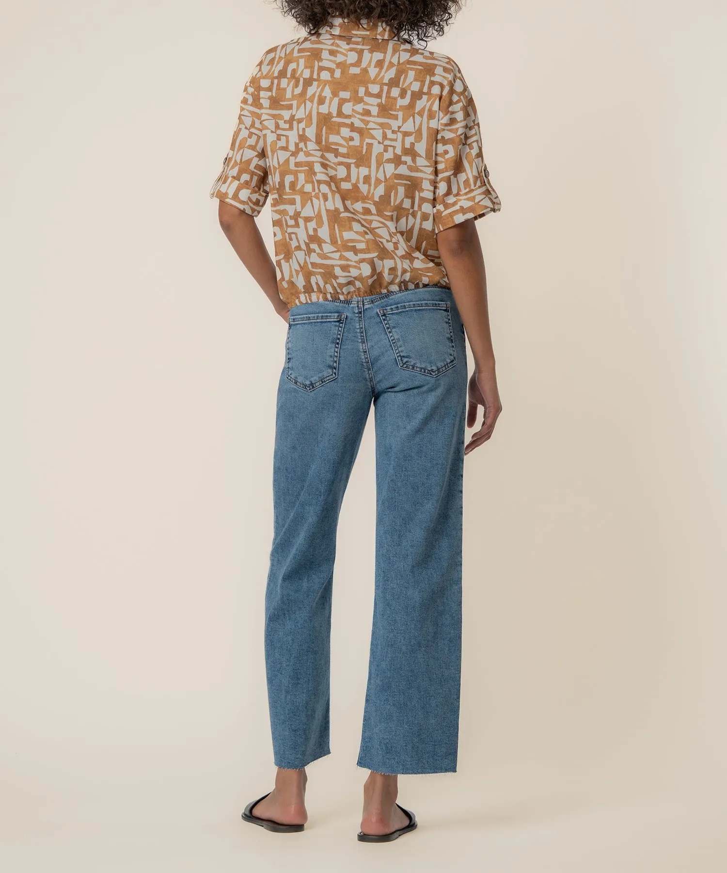 Rebel Linen Knot Front Shirt in Cambridge Wood sold by Kut from the Kloth product image thumbnail 3