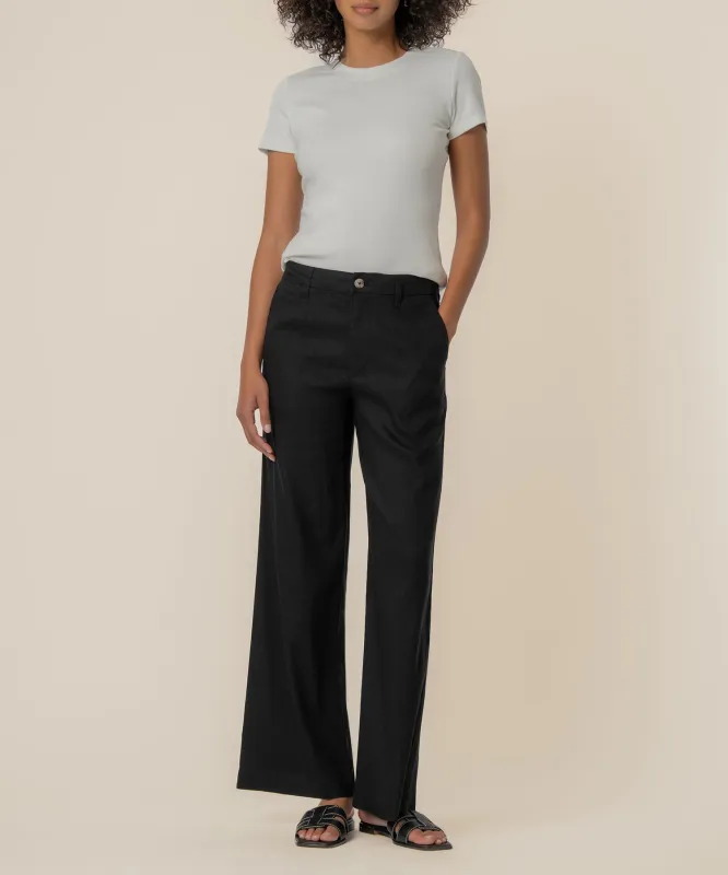 Meg Linen High Rise Wide Straight Leg in Black made by Kut from the Kloth