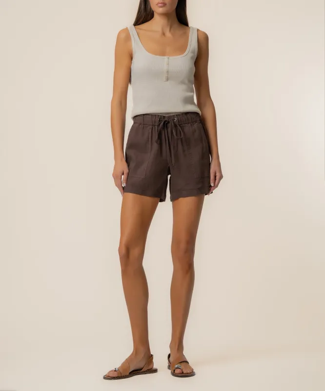 Katana Linen Drawstring Short in Chocolate made by Kut from the Kloth