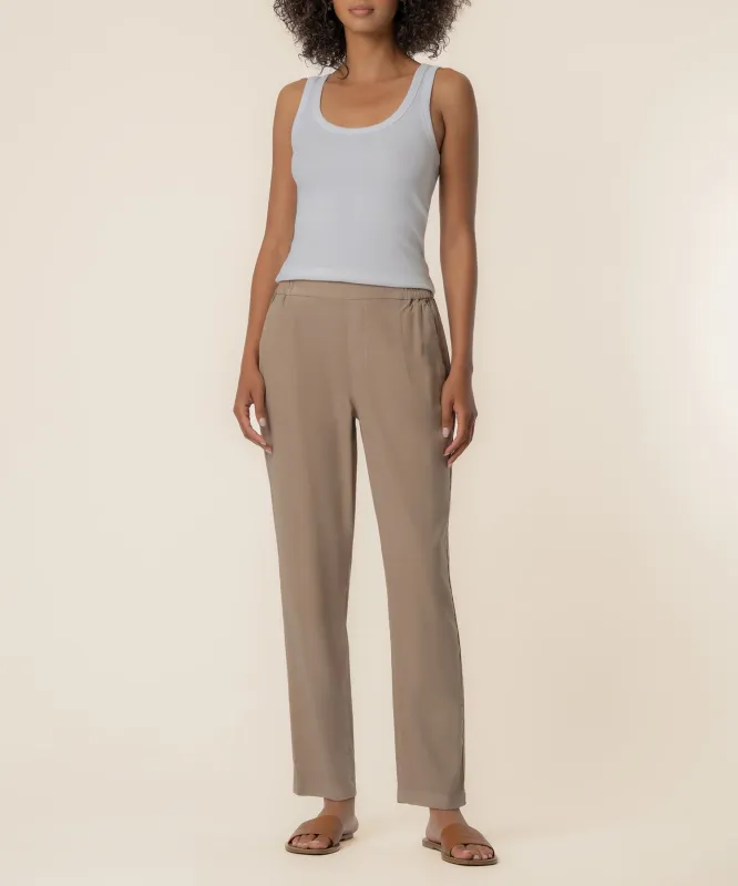 Rosalie Linen Tapered Pant, Petite in Khaki made by Kut from the Kloth