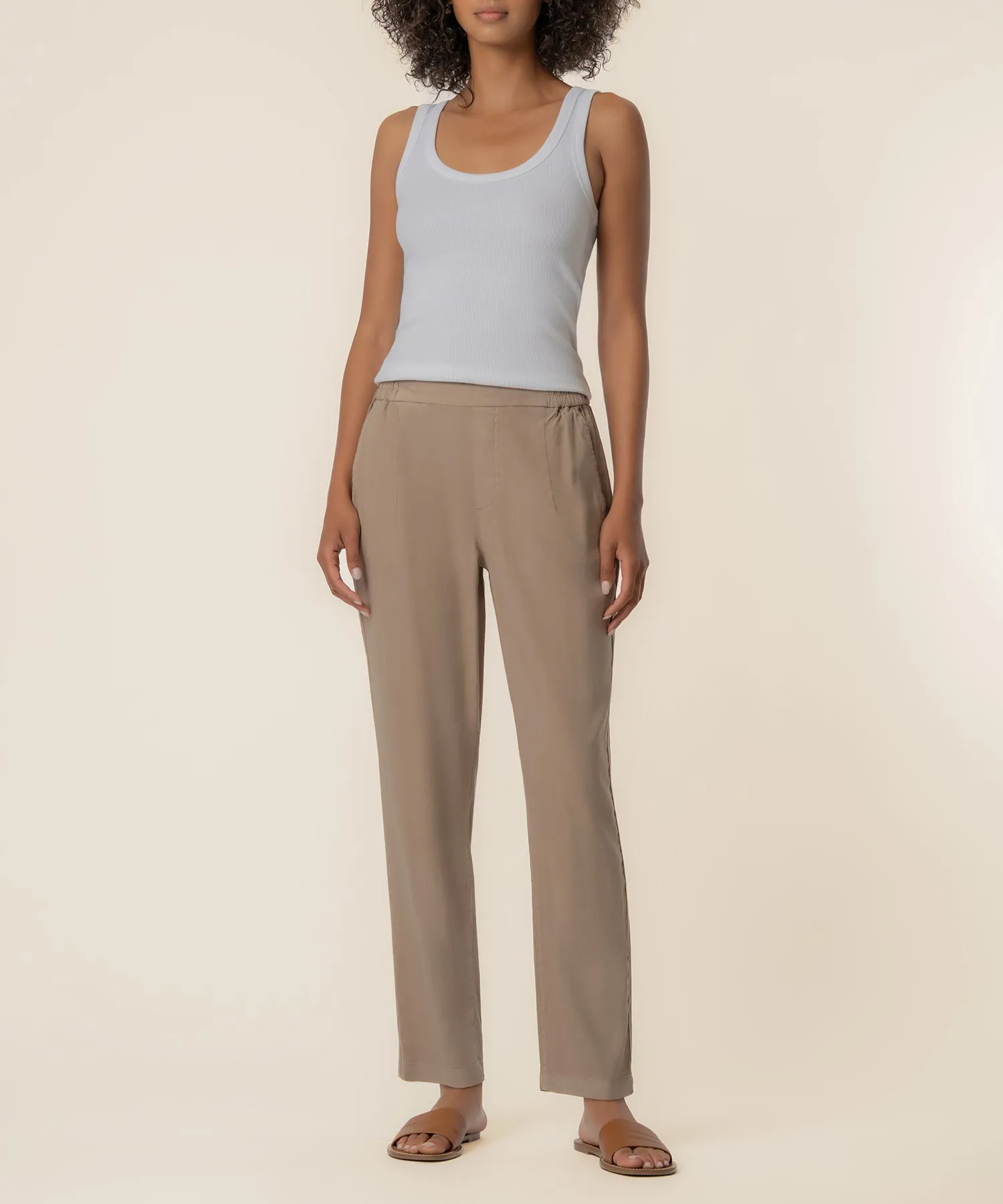 Rosalie Linen Tapered Pant, Petite in Khaki sold by Kut from the Kloth
