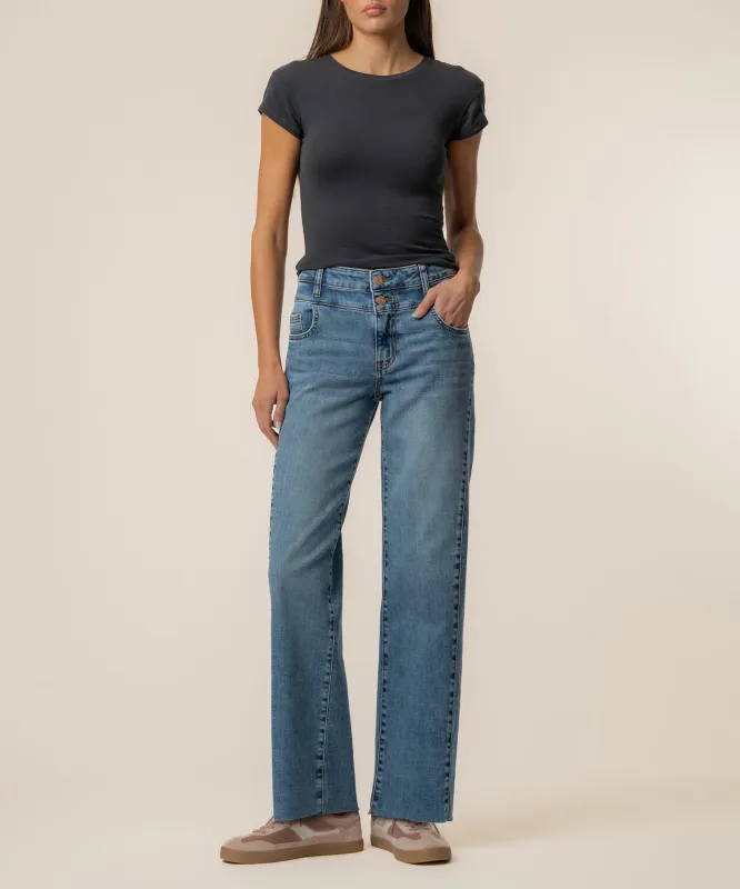 Charlotte High Rise Wide Leg, Long Inseam in Synergy Wash made by Kut from the Kloth