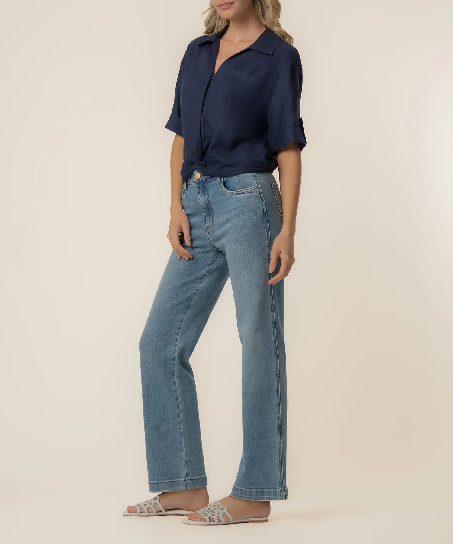 Rebel Linen Knot Front Shirt in Navy sold by Kut from the Kloth product image thumbnail 2