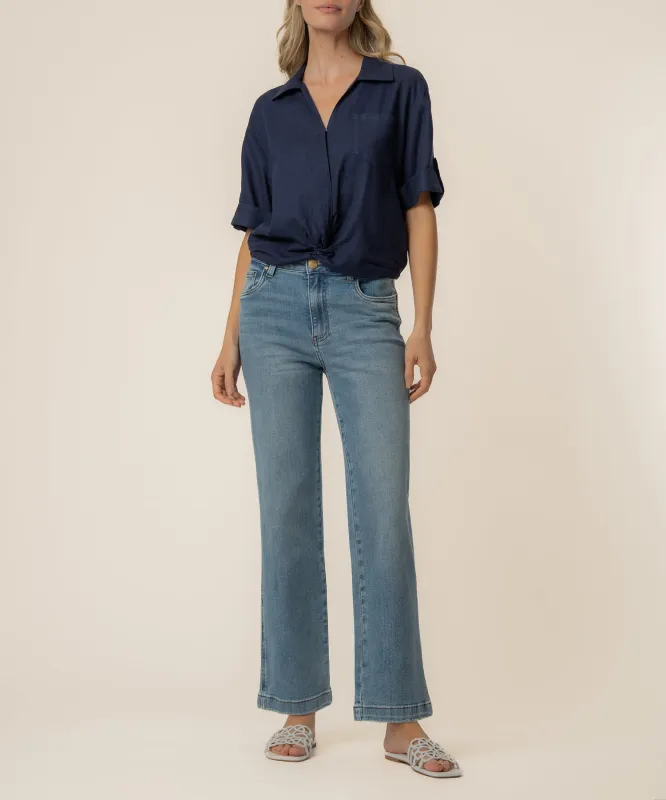 Rebel Linen Knot Front Shirt in Navy made by Kut from the Kloth