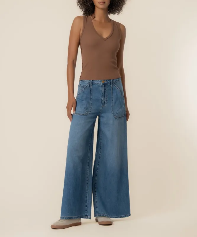 Blake High Rise Super Wide Leg, Exclusive in Simulated Wash made by Kut from the Kloth