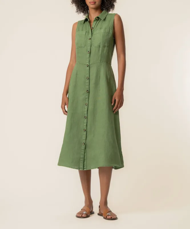 Bowie Linen Dress in Olive made by Kut from the Kloth
