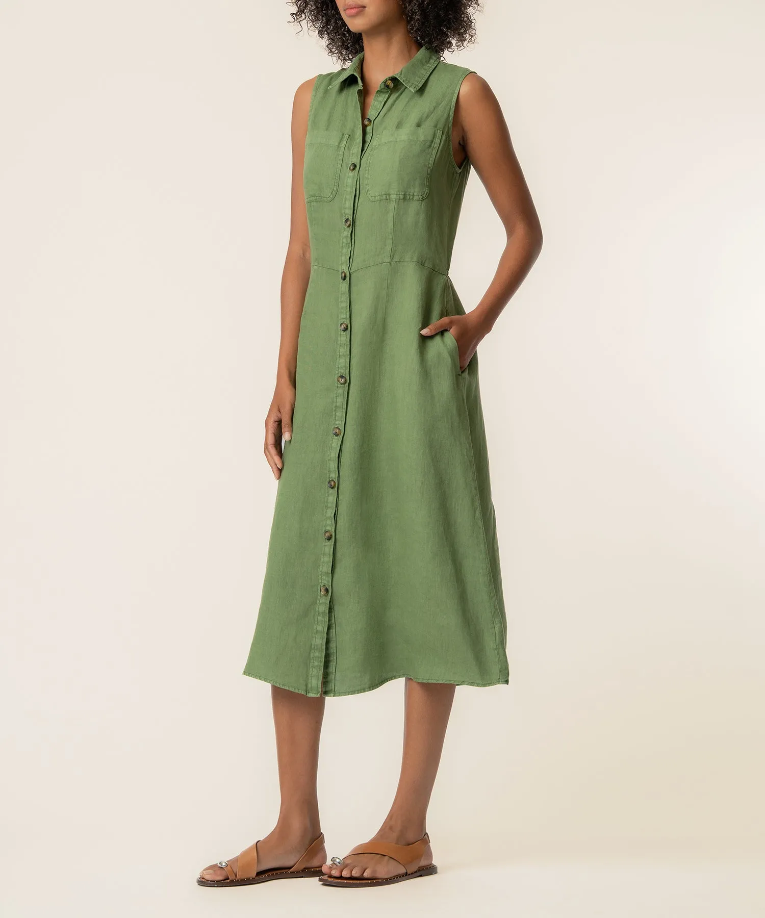 Bowie Linen Dress in Olive sold by Kut from the Kloth product image thumbnail 2