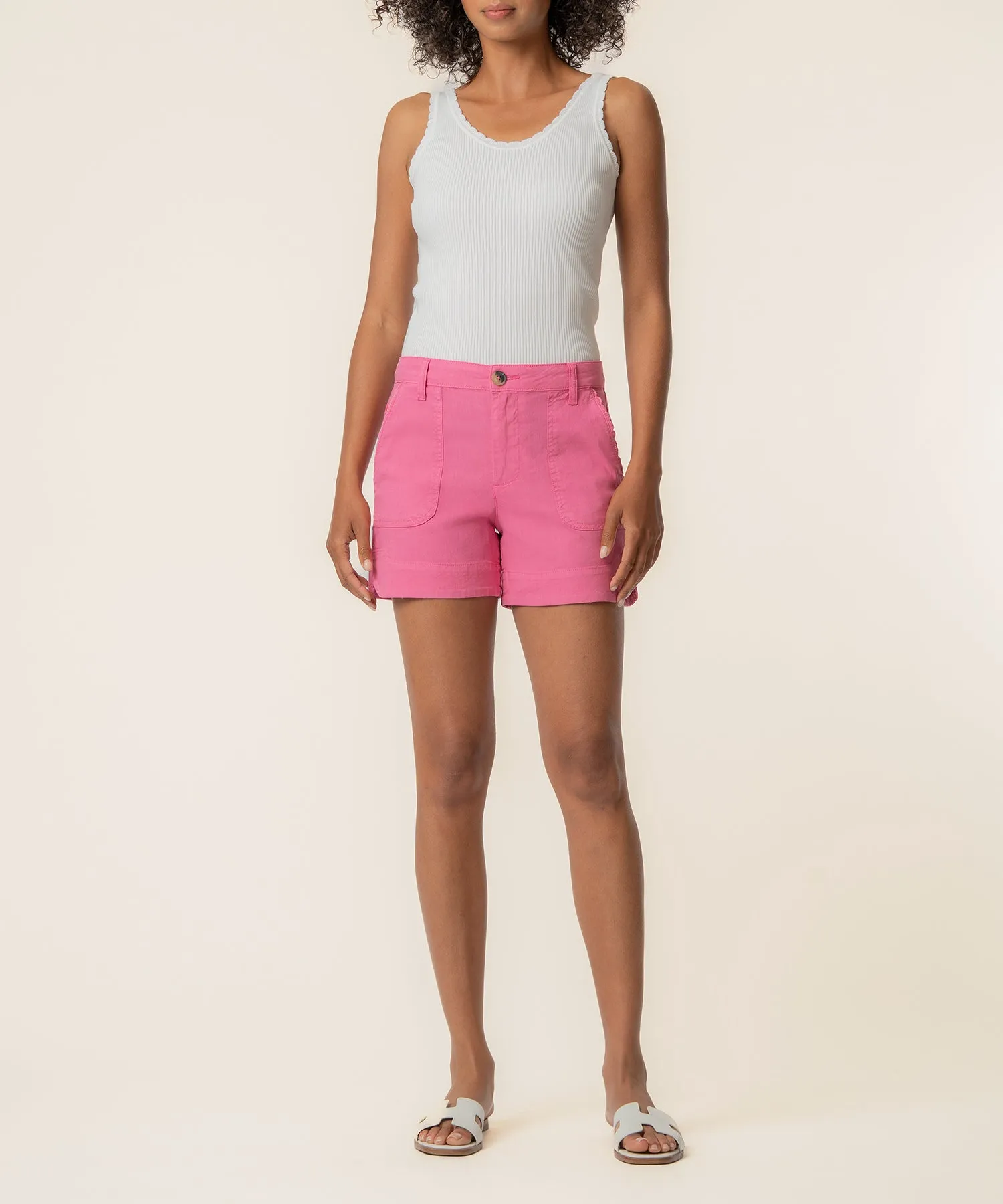 Toni Linen High Rise Short in Lipstick sold by Kut from the Kloth