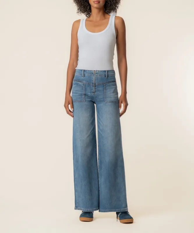 Meg High Rise Wide Leg, Long Inseam in Queenly Wash made by Kut from the Kloth