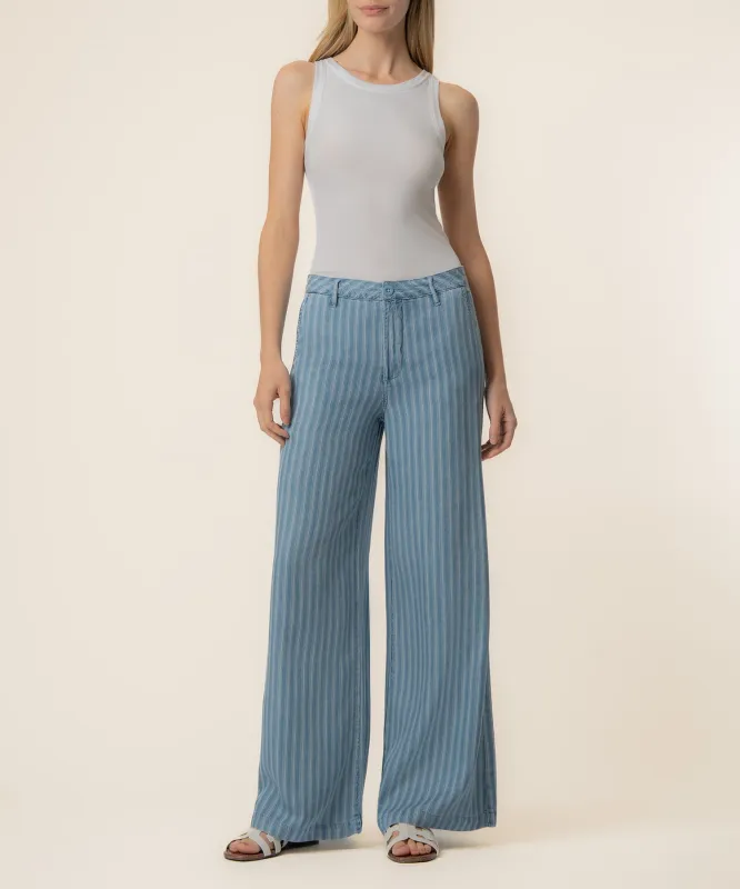 Ryan Tencel Stripe High Rise Wide Leg in Blue Ribbon made by Kut from the Kloth