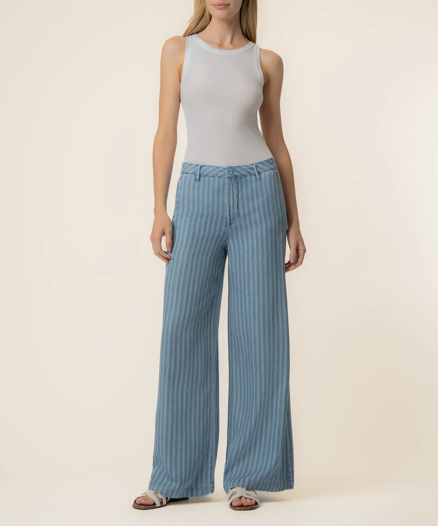 Ryan Tencel Stripe High Rise Wide Leg in Blue Ribbon sold by Kut from the Kloth