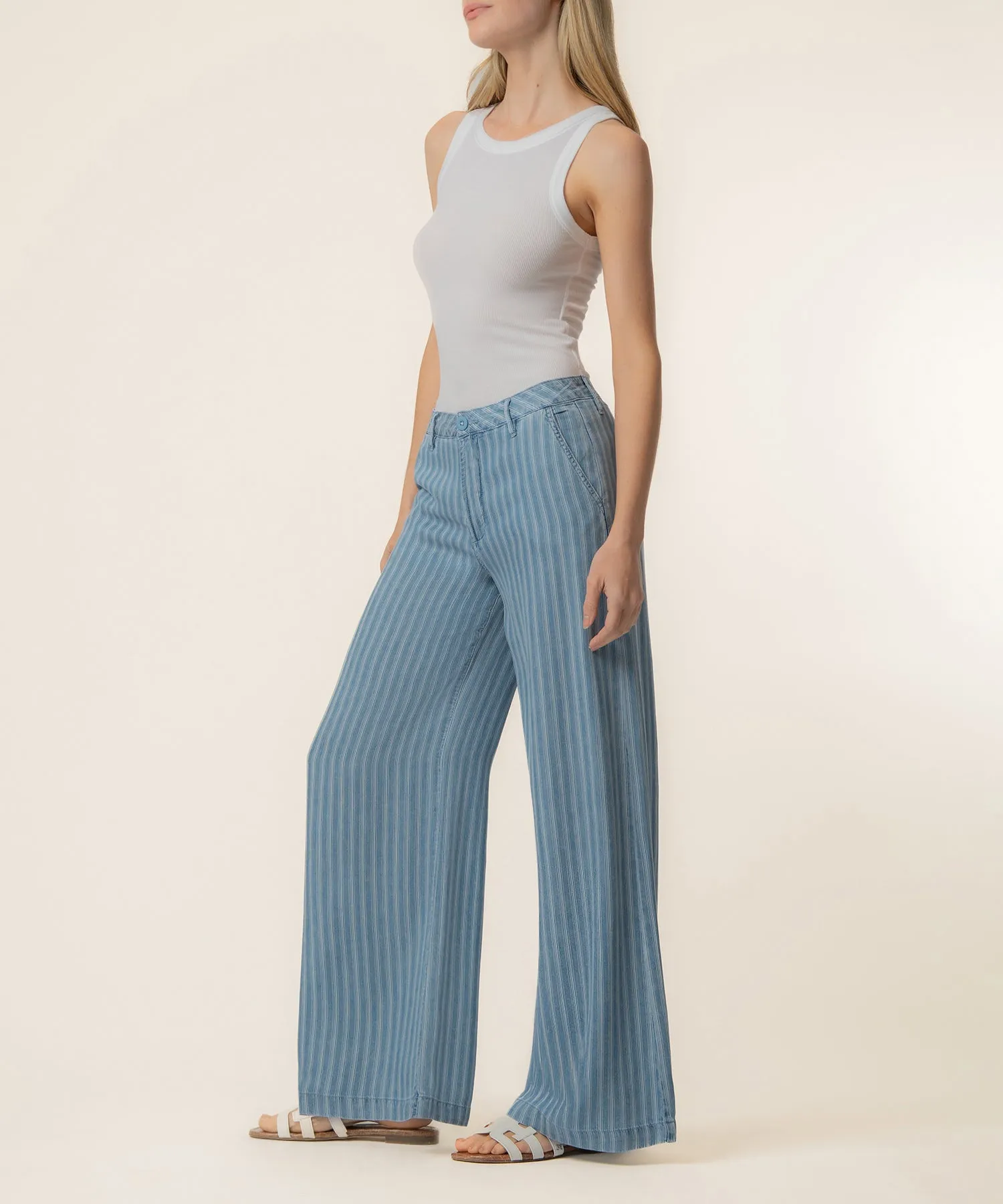 Ryan Tencel Stripe High Rise Wide Leg in Blue Ribbon sold by Kut from the Kloth product image thumbnail 2