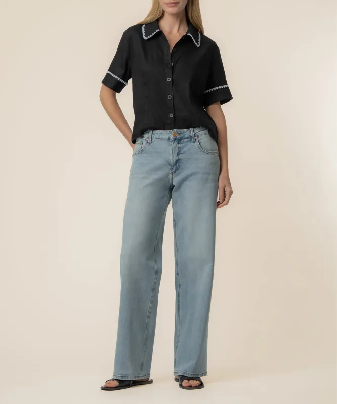 Marisol Linen Top in Black/White made by Kut from the Kloth