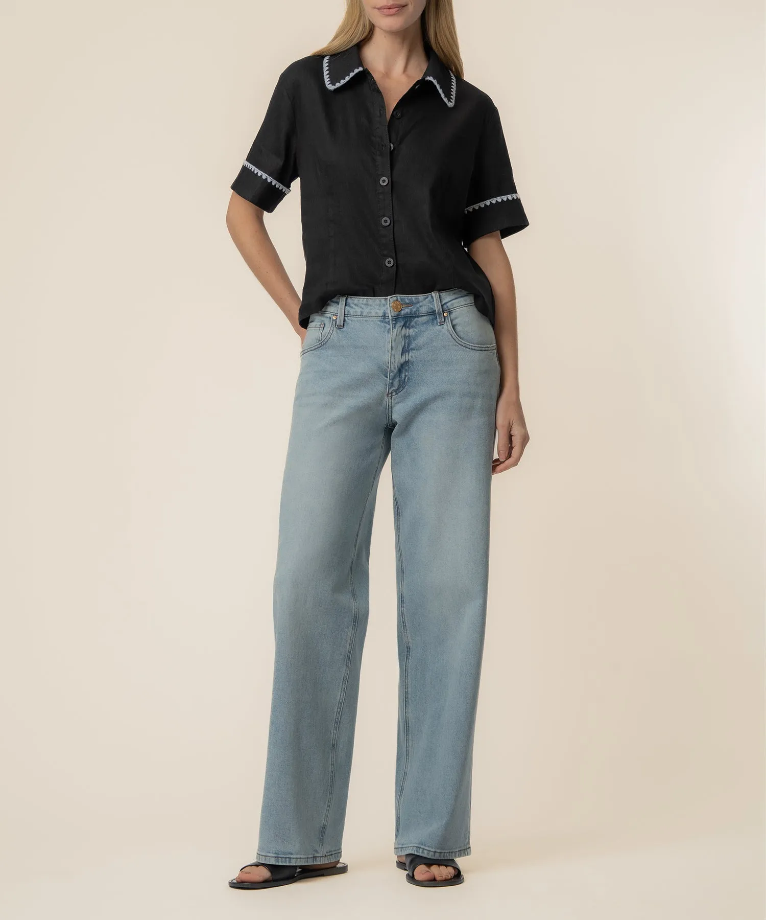 Marisol Linen Top in Black/White sold by Kut from the Kloth