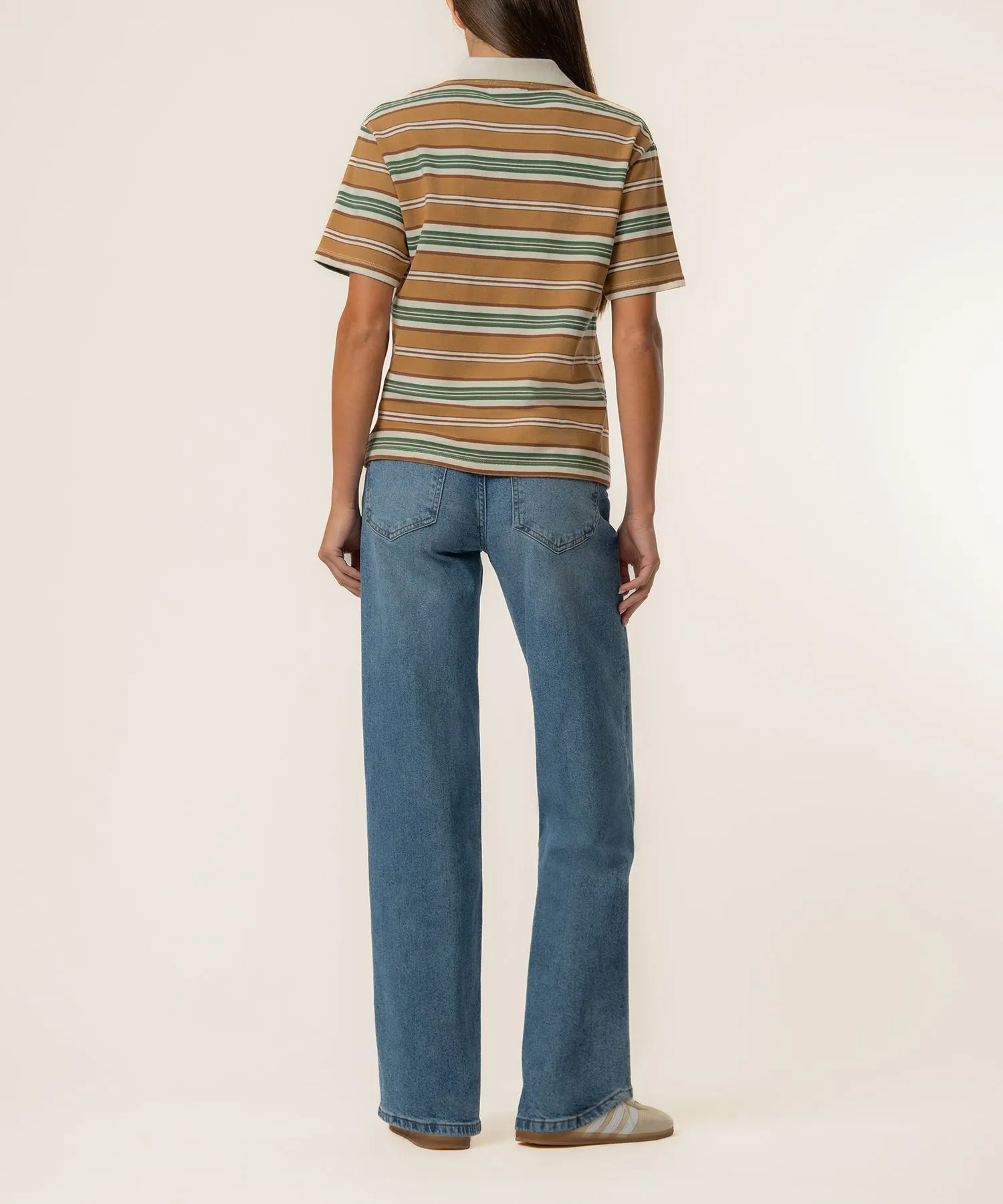 Livvy Stripe Polo Shirt in Ivory/Brown sold by Kut from the Kloth product image thumbnail 3