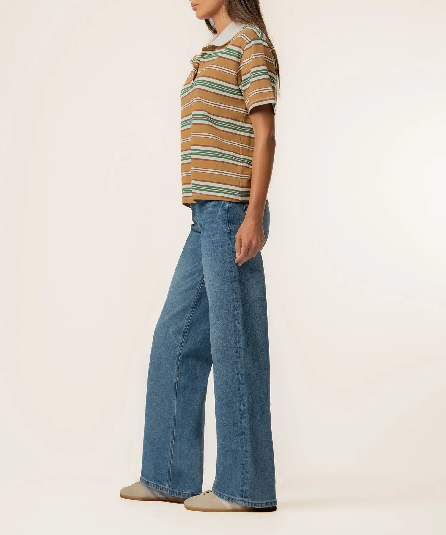 Livvy Stripe Polo Shirt in Ivory/Brown sold by Kut from the Kloth product image thumbnail 2