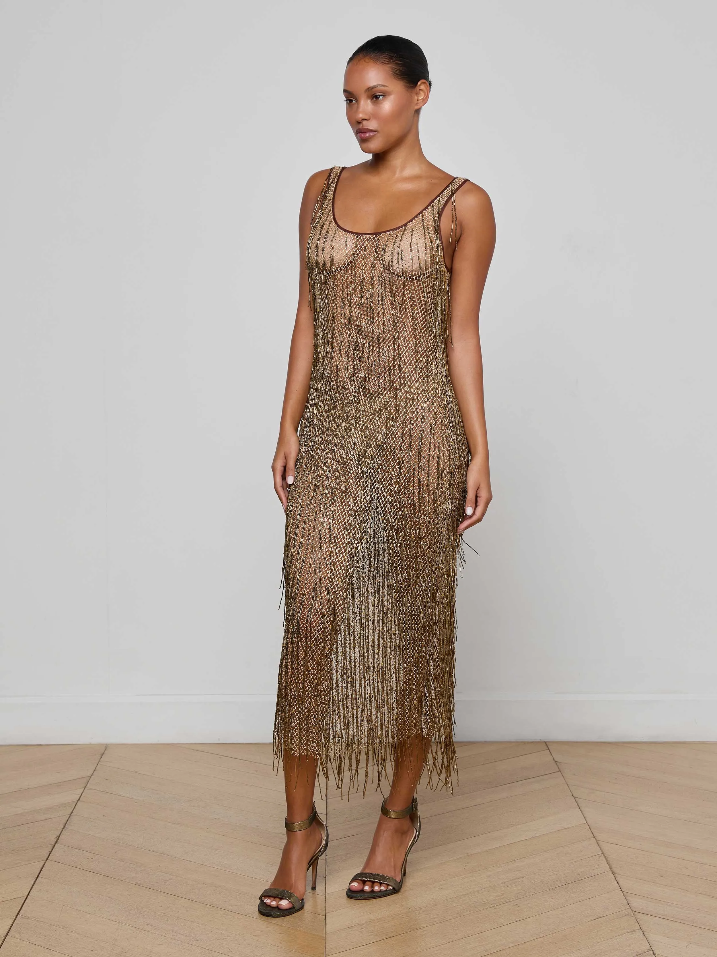 Gracelynn Beaded Fringe Dress sold by L'AGENCE product image thumbnail 3