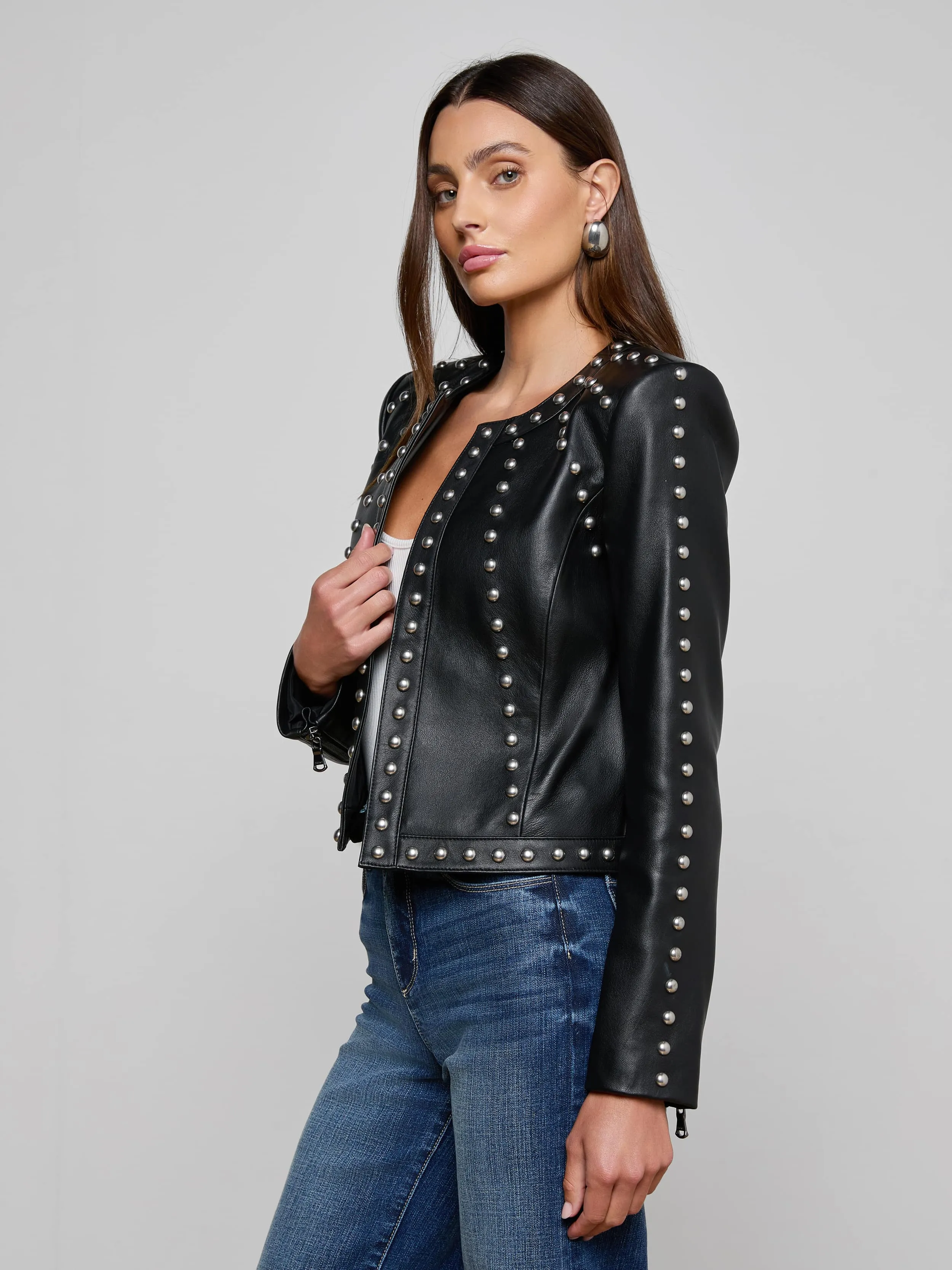 Fia Studded Leather Jacket sold by L'AGENCE product image thumbnail 3