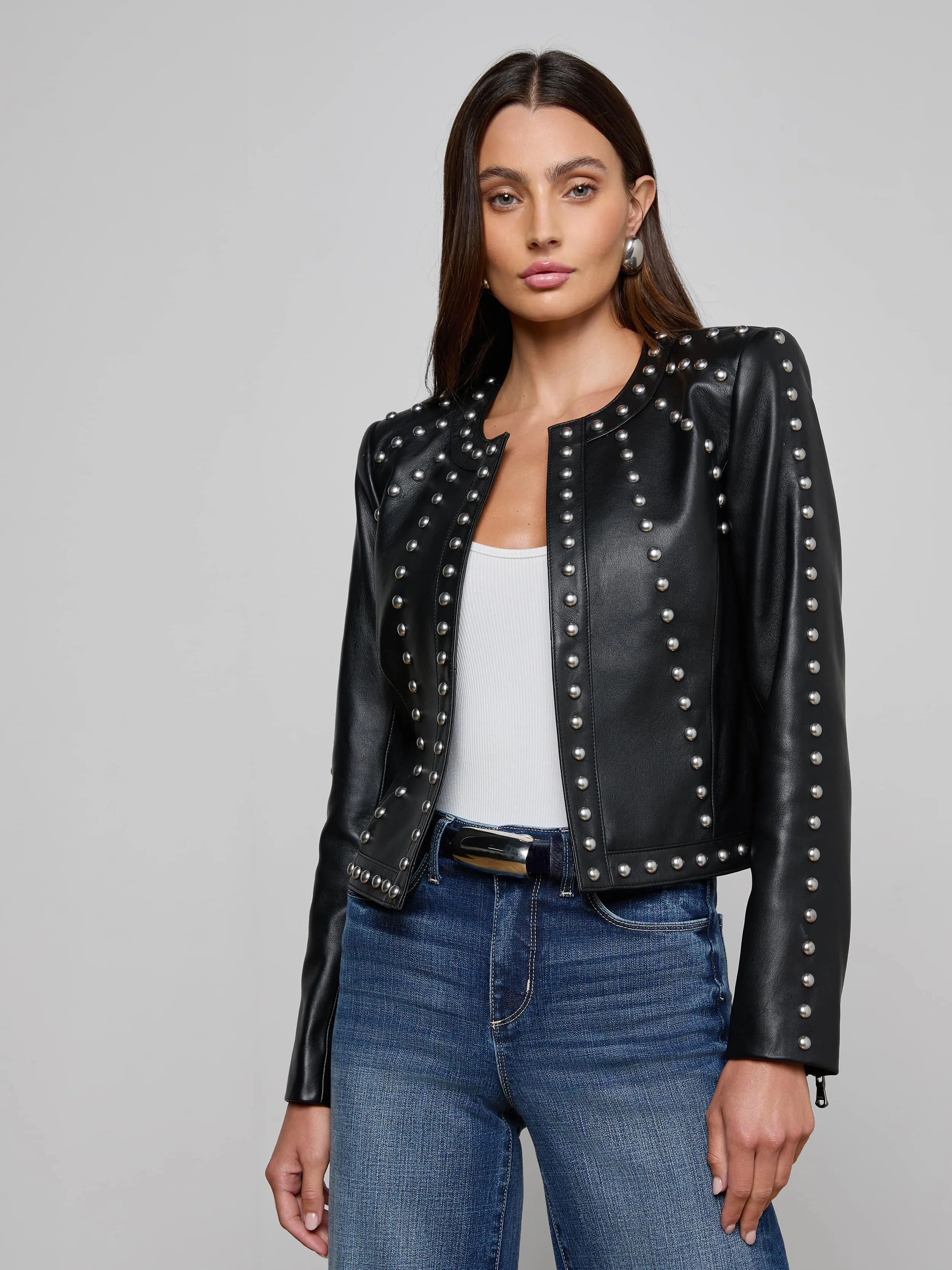 Fia Studded Leather Jacket sold by L'AGENCE