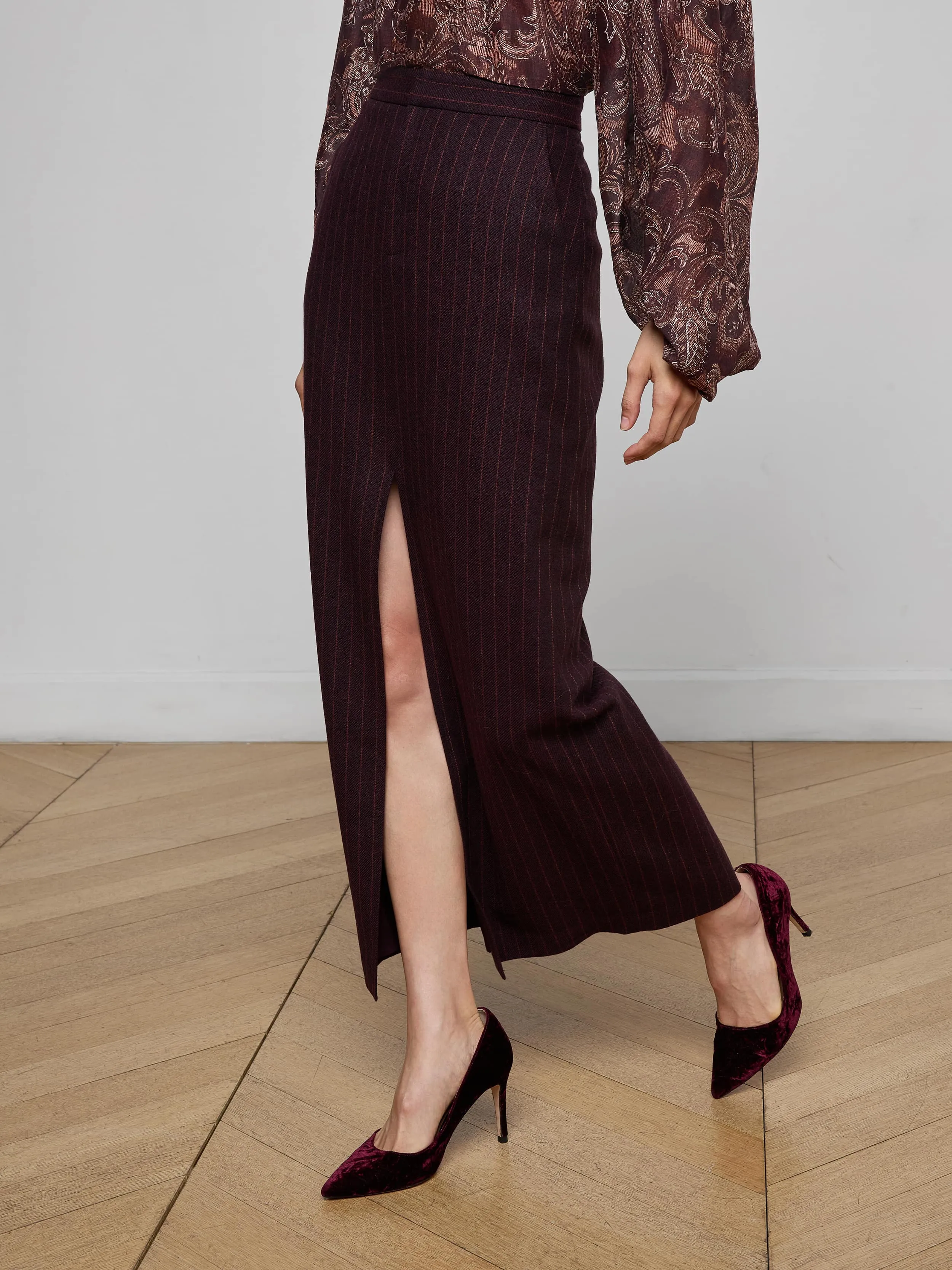 Maceline Pinstriped Maxi Skirt sold by L'AGENCE product image thumbnail 4