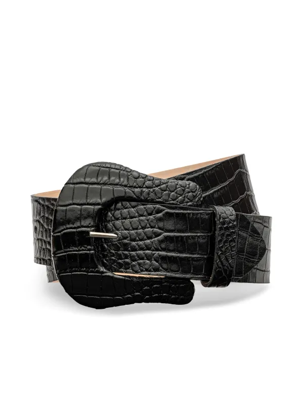 Clemence Croc-Embossed Leather Belt sold by L'AGENCE