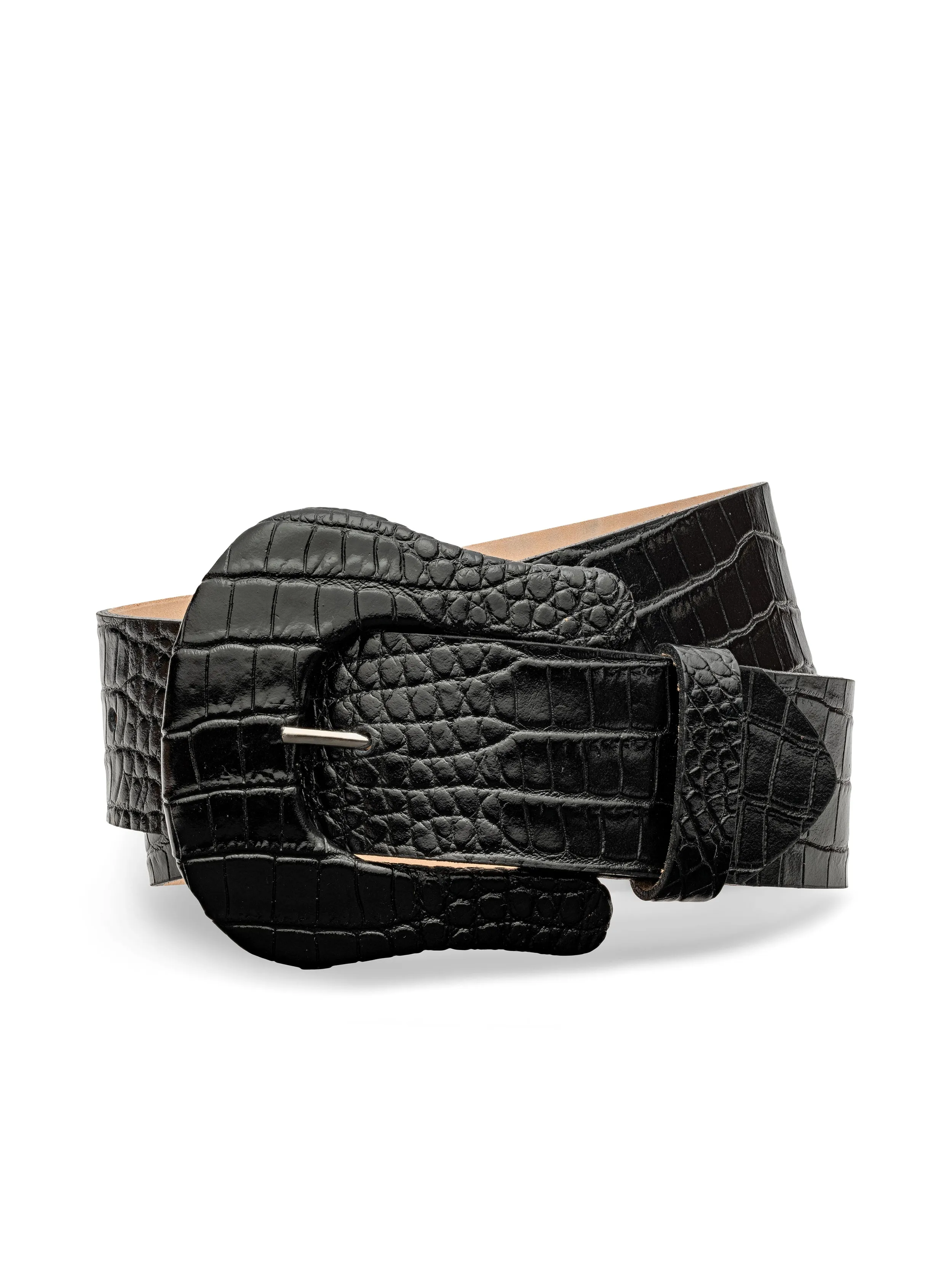 Clemence Croc-Embossed Leather Belt sold by L'AGENCE