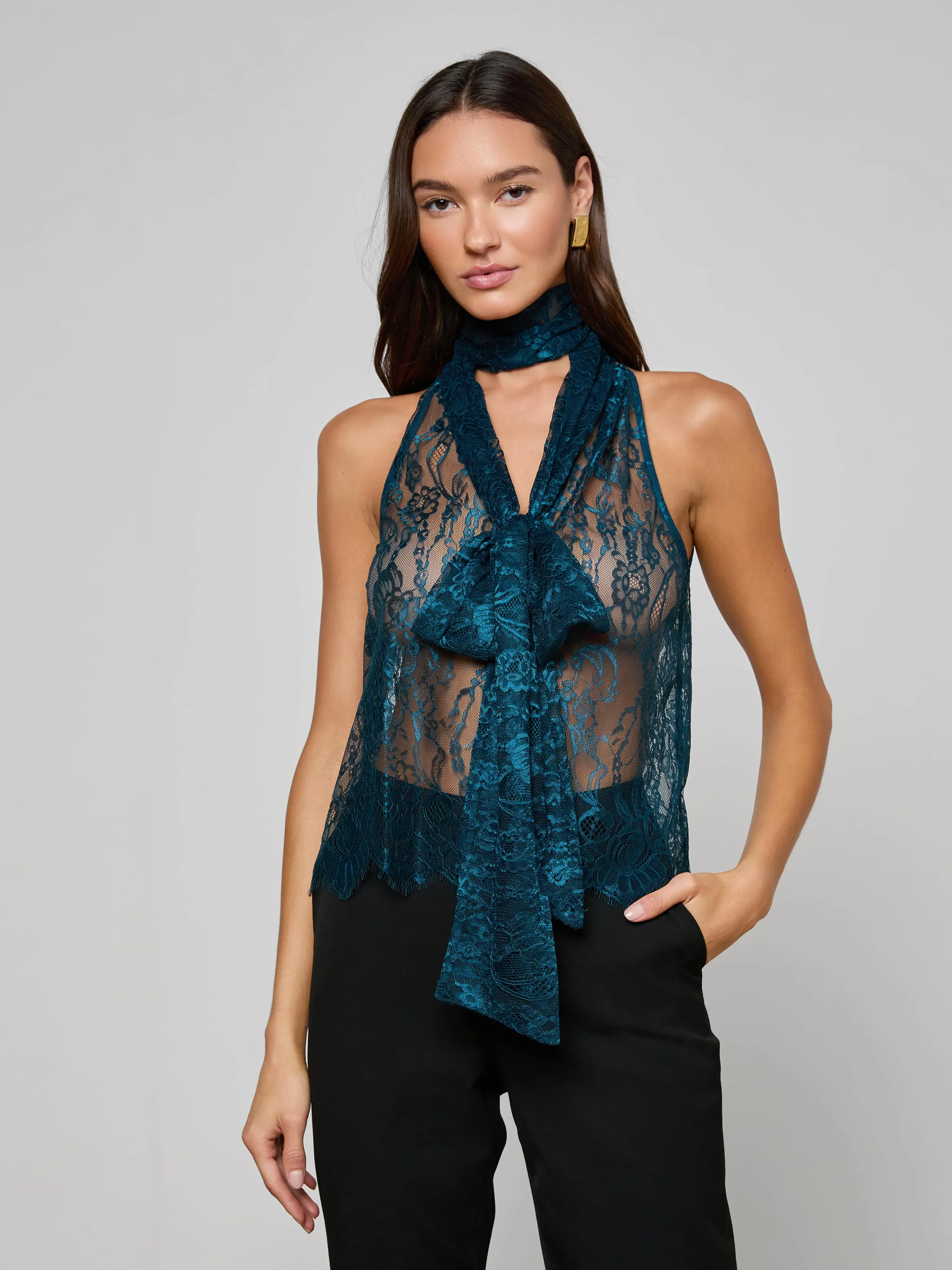 Reece Lace Tie Neck Blouse sold by L'AGENCE