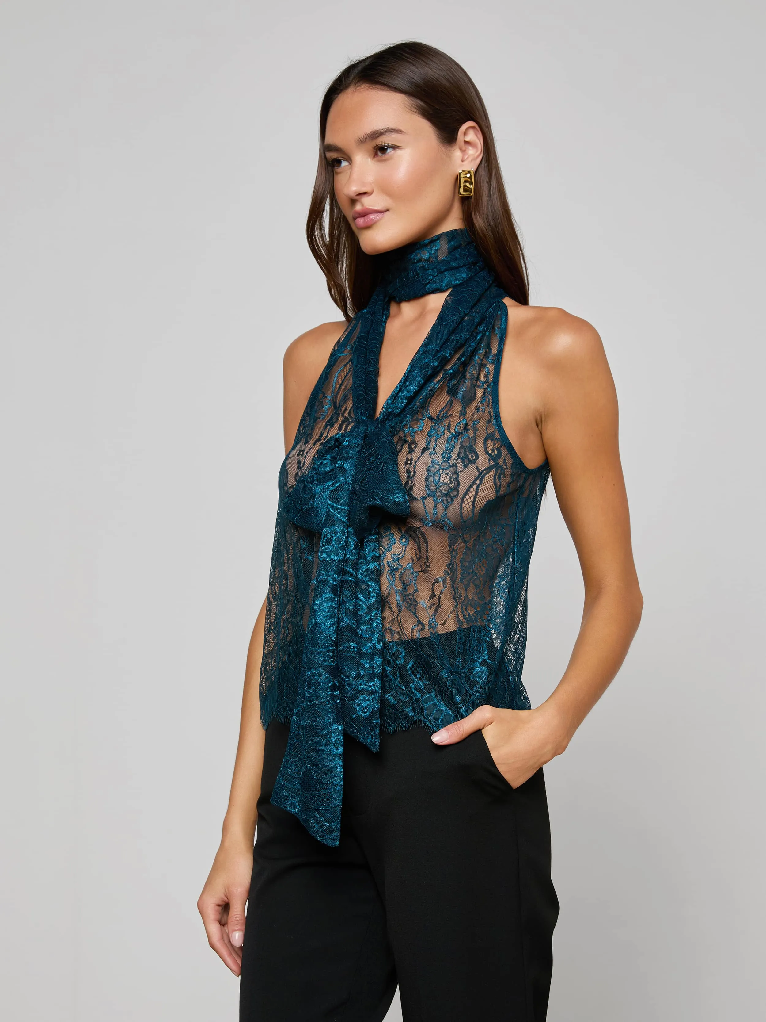 Reece Lace Tie Neck Blouse sold by L'AGENCE product image thumbnail 2