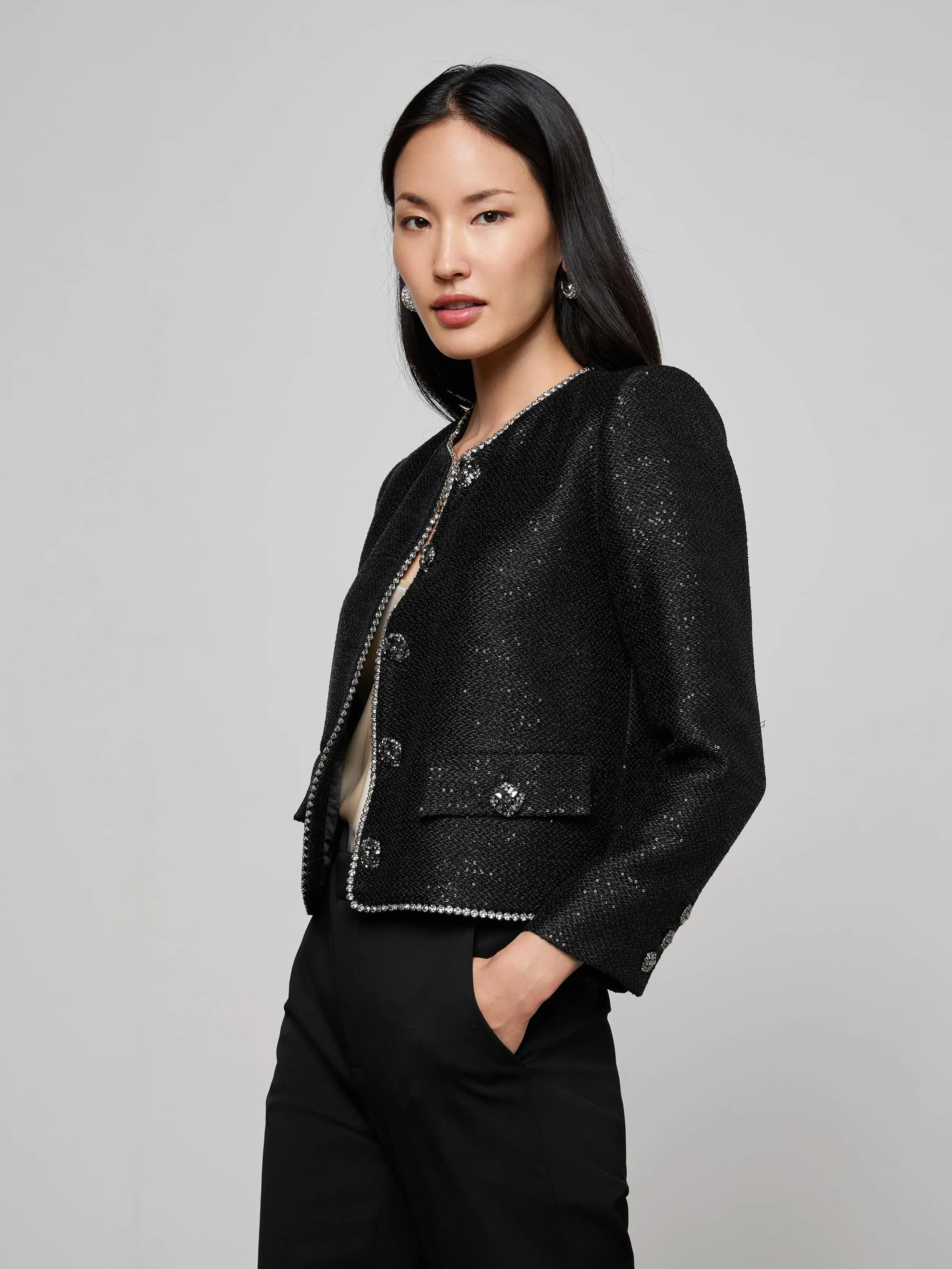 Zell Sequined Tweed Jacket sold by L'AGENCE product image thumbnail 2