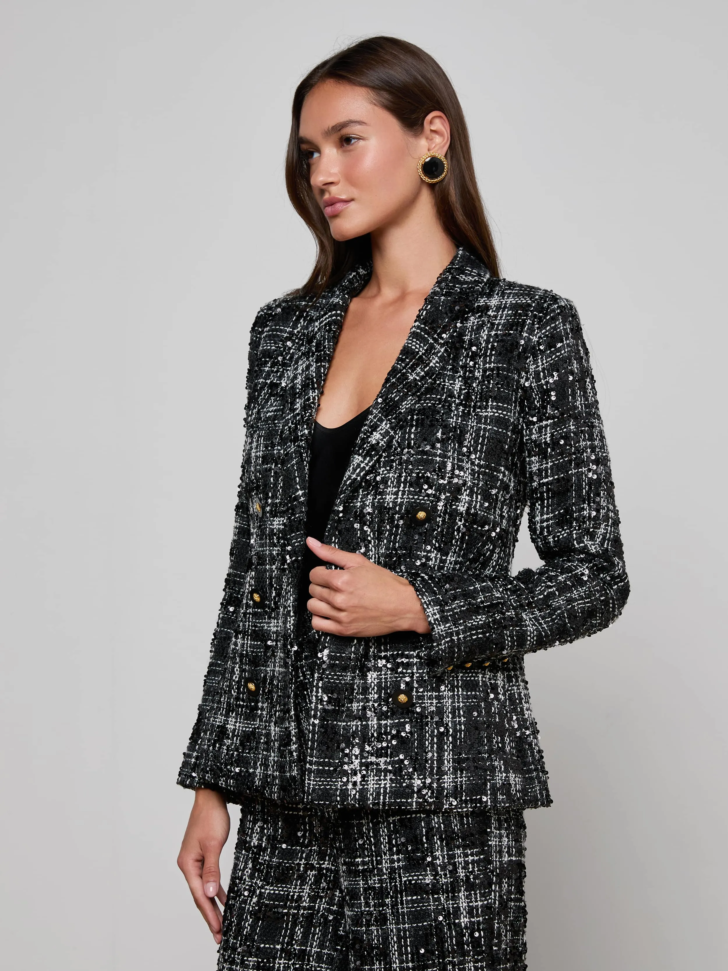 Colin Sequined Tweed Blazer sold by L'AGENCE product image thumbnail 3